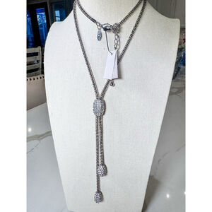 NWT CHICO'S Silver Pave Crystal Rhinestone LARIAT STATEMENT Y NECKLACE $59.50
